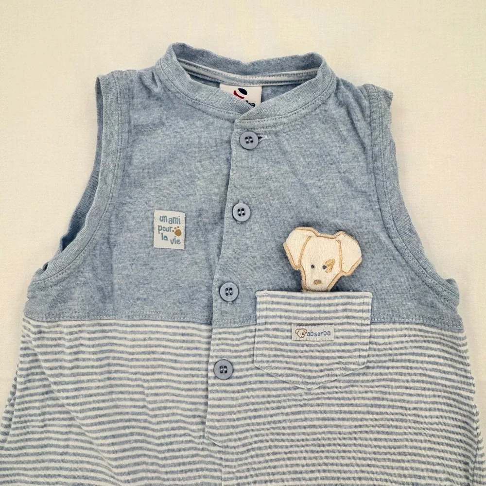 Vintage Absorba Baby 100% Cotton Striped Sleeveless Romper Size 24M Dog Pocket